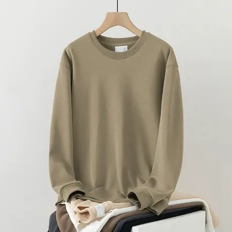 320g重磅男士卫衣2024新款秋冬保暖加绒加厚圆领无帽纯色长袖t恤商品大图