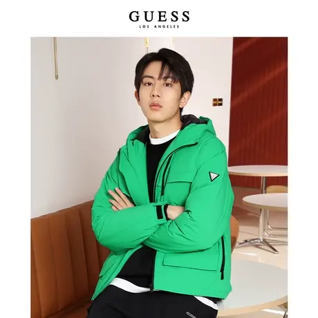 【38上新季】GUESS秋冬季男士纯色轻暖羽绒舒适个性连帽羽绒服图片