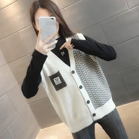 V领针织背心女马甲春装20221年新款韩版宽松百搭无袖毛衣开衫外套商品大图