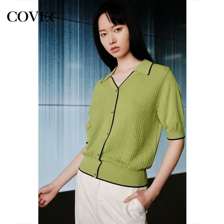 COVER夏季醋酸翻领提花套头针织衫商品大图