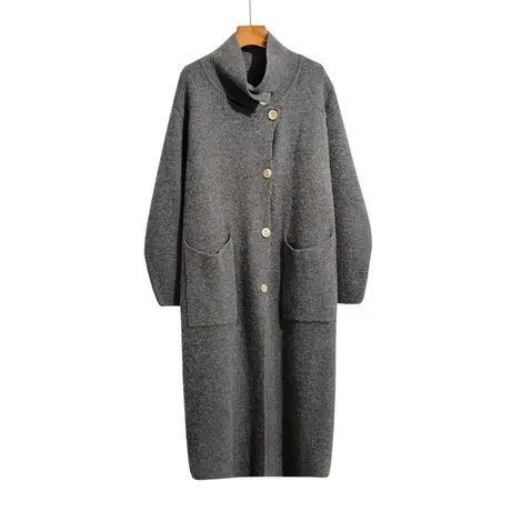 高领长款针织开衫毛衣裙女2024秋冬新款宽松百搭保暖长袖大衣外套商品大图