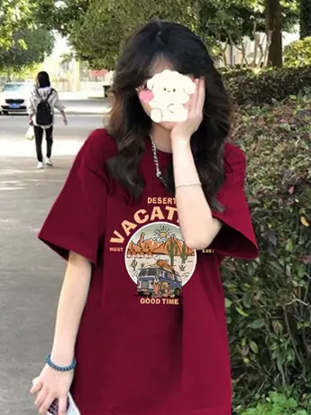 仿棉短袖t恤女2023年新款夏季美式复古港味chic宽松显瘦女装上衣商品大图