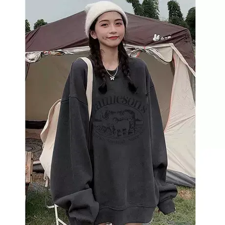 小众设计感chic卫衣女hiphop潮ins大码加绒无帽外套秋冬情侣上衣商品大图