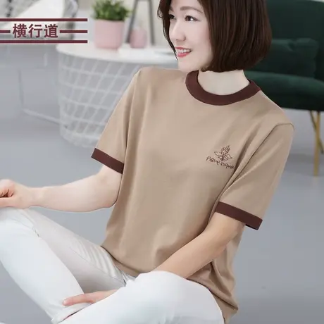 针织衫短袖2025夏装新款 宽松薄款英文圆领半袖显瘦上衣女装夏季图片