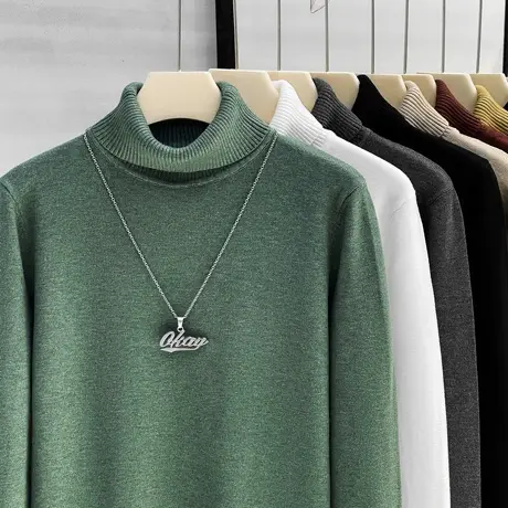 高领毛衣男秋冬季2023新款加厚保暖打底衫内搭男士秋冬针织衫修身商品大图