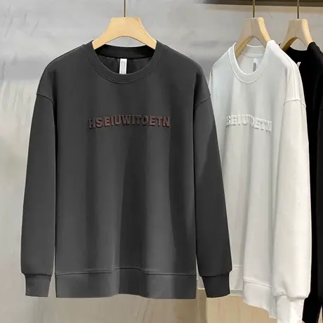 立体压胶卫衣男春秋薄款男士秋季宽松外套2023新款潮流圆领打底衫商品大图