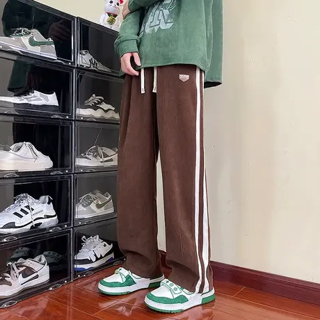 oversize美式休闲裤男士春秋款阔腿直筒运动裤宽松大码潮牌卫裤子商品大图