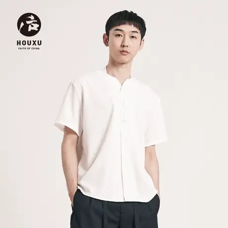 后序新中式国风短袖衬衫男宽松夏季V领原创设计师垂感休闲上衣图片