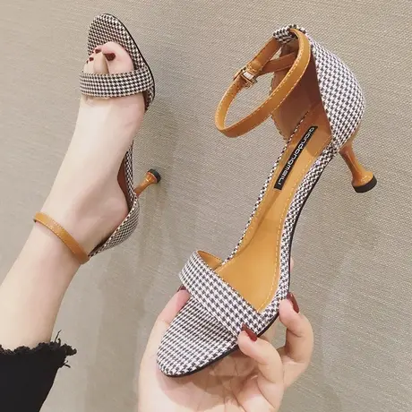 2024新款高跟鞋女夏凉鞋学生法式一字扣带性感百搭中跟猫跟鞋细跟商品大图