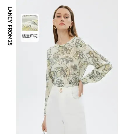 朗姿法式羊毛温柔慵懒风镂空上衣女设计感秋季新款毛针织衫高级感商品大图