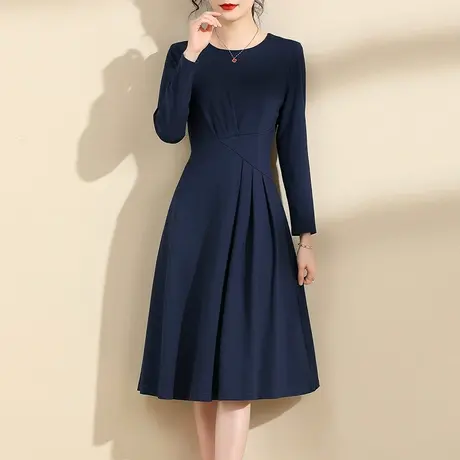 【1件7.9折】冬季新品优雅修身打底裙显瘦百搭中长款藏青色连衣裙商品大图