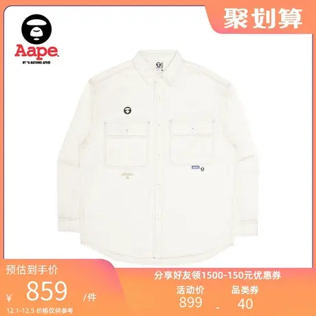 Aape旗舰店男装秋冬猿颜徽章刺绣金色线缝宽松长袖衬衫8414XAJ商品大图