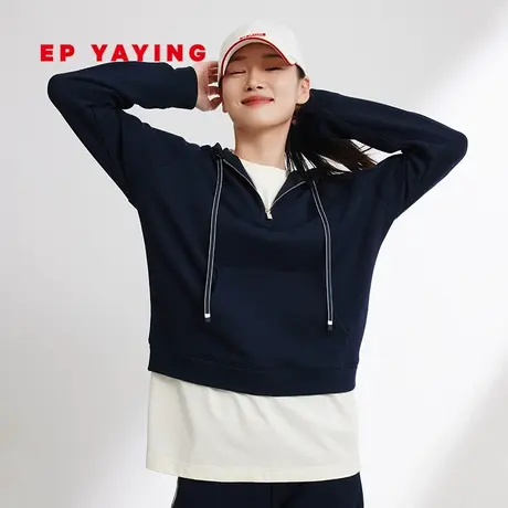 EP YAYING雅莹女装 宽松纯棉运动风连帽卫衣 2024春装新品5215A商品大图