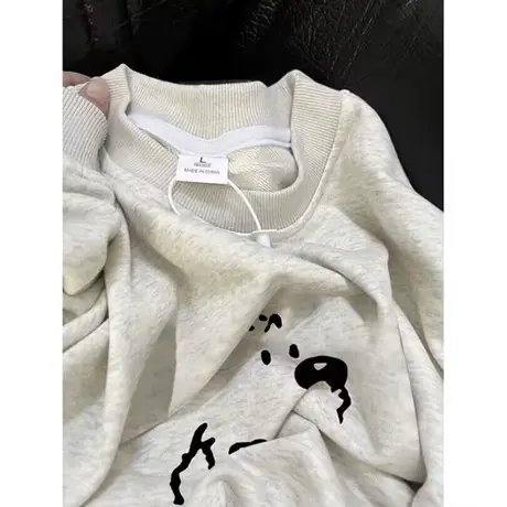 网红ins潮牌无帽长袖卫衣女春秋冬季加绒加厚宽松圆领外套上衣服图片