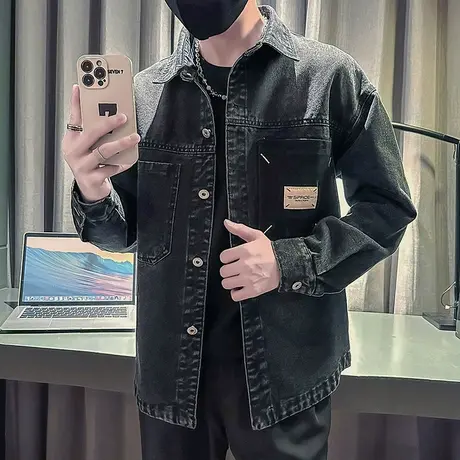秋季新款机车夹克美式复古水洗痞帅牛仔外套潮牌网红痞帅秋装上衣商品大图