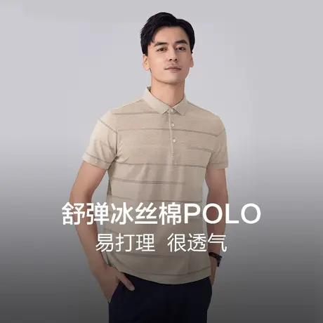 红豆男装短袖polo衫22夏季轻薄透气网孔宽松舒适翻领商务T恤商品大图