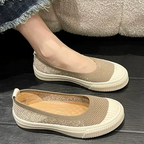 渔夫鞋女2024春季新款透气帆布鞋懒人一脚蹬乐福鞋软底玛丽珍单鞋商品大图