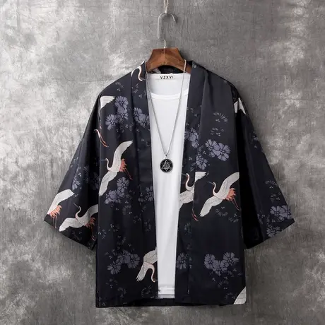 七分袖衬衫男宽松大码中国风男装防晒外套薄款很仙的情侣道袍和服图片