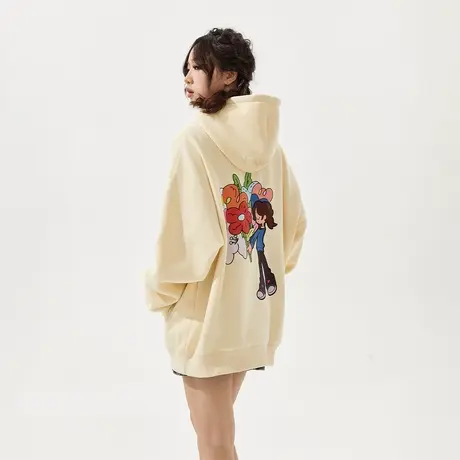 YEP美式慵懒chic卫衣连帽春装2024新款印花复古潮牌宽松情侣外套商品大图