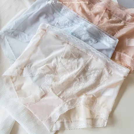 法式蕾丝~内裤女士无痕薄款网纱打底短裤纯棉裆中腰三角裤女生夏图片