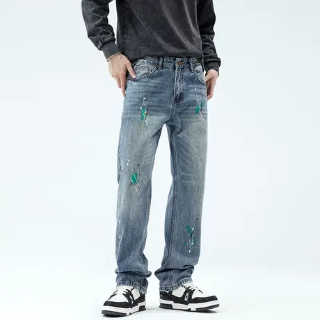 2024春秋季新款美式牛仔裤男潮牌宽松休闲高个子大码阔腿直筒裤子商品大图