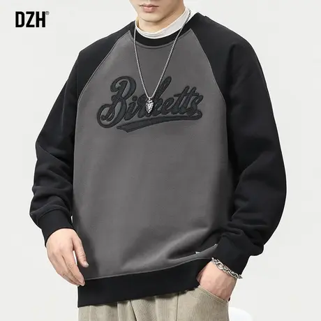 男士黑色卫衣潮牌男装外套2024年春季长袖上衣撞色内搭打底衫男款商品大图