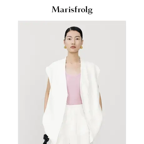 【意大利进口面料】玛丝菲尔2023年夏季新款白色宽肩无袖马甲外套商品大图