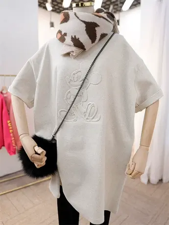 2024春秋季新款韩版休闲百搭打底女中长款凹凸卡通压烫加厚磨毛短商品大图