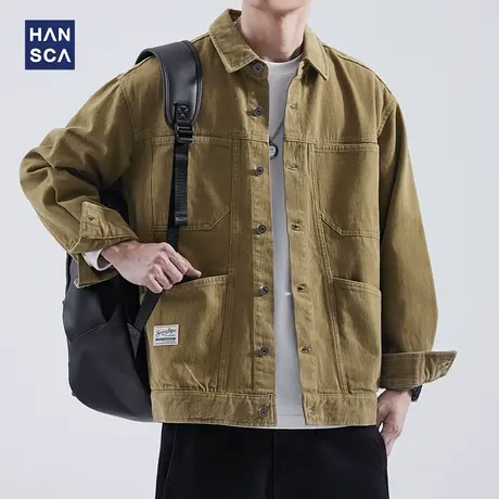 hansca工装衬衫男士长袖秋季纯棉重磅潮牌宽松休闲多口袋开衫外套商品大图