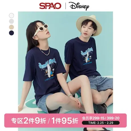 SPAO迪士尼联名春季男女同款冲浪唐老鸭印花T恤SPRLD24D04图片