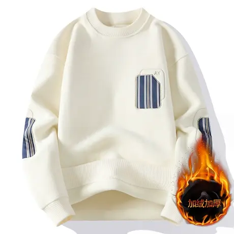 高档双面奥粒绒男士长袖体恤衫加绒加厚宽松加肥加大码卫衣打底衫商品大图