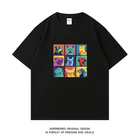 夏季潮牌ins港风波普风小狗狗印花短袖t恤男纯棉宽松休闲半袖商品大图