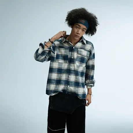 复古街头风潮牌格子衬衫男女春季新款百搭美式情侣装宽松外穿衬衣图片