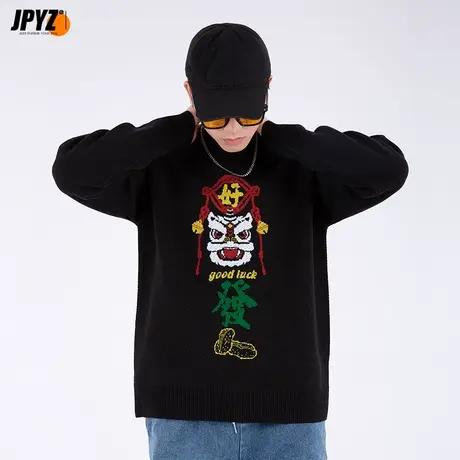 慵懒风情侣新款小众设计感ins国潮毛衣男宽松休闲秋冬针织衫外套商品大图