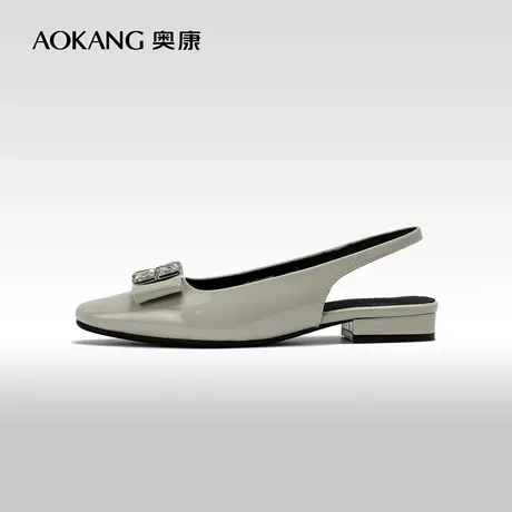 奥康女鞋 2024春季新款水钻方头单鞋一脚蹬浅口低跟后空简约单鞋商品大图