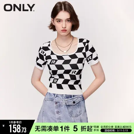 ONLY春秋高级感方领黑白撞色短袖针织衫女|123224012商品大图