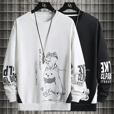 长袖t恤男潮牌春秋冬季2023新款加绒卫衣男士秋衣体恤秋款上衣服商品大图