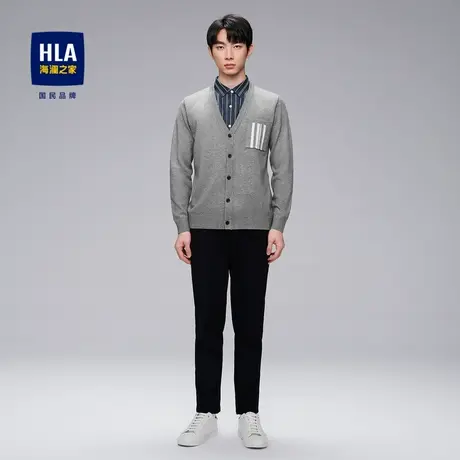 HLA/海澜之家2023柔软舒适双领针织衫基础线衫开衫假两件毛衣男图片