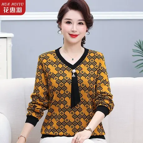 2023新款妈妈春秋长袖小衫洋气中老年女秋装高贵套装上衣服40岁50图片