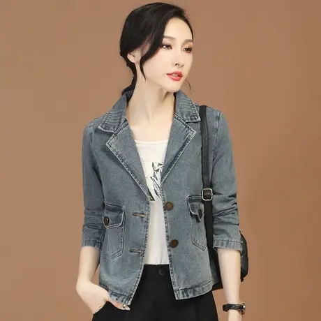 韩潮袭人小香风西装领牛仔外套女春秋装2023新款棒球服休闲短夹克图片