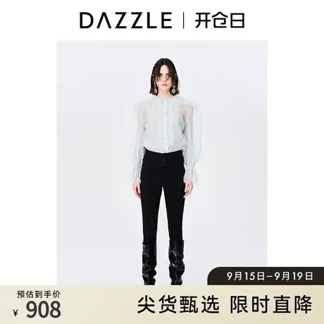 DAZZLE地素奥莱秋法式翻领网纱波点泡泡袖衬衫上衣女商品大图