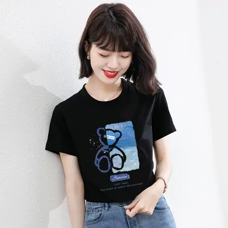 短袖t恤女2023年夏季新款女装美式复古印花半袖体恤纯棉上衣ins潮图片