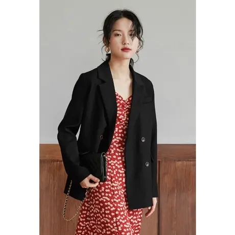 弥古黑色西装外套女2023气质高级感休闲西服配吊带裙春秋外搭上衣图片