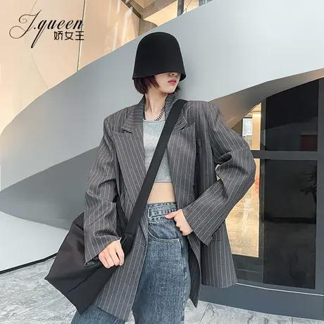 条纹西装外套女韩版复古小众高级感oversize宽松廓版休闲春秋西服商品大图