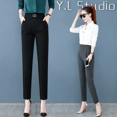 高腰哈伦西裤女2023年春秋装新款休闲直筒显瘦女裤烟管裤小脚裤子图片