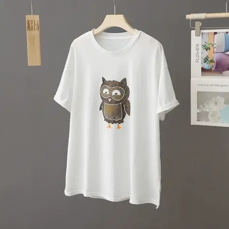圆领白色T恤女短袖韩版宽松简约可爱图案休闲上衣夏季体恤小衫女商品大图
