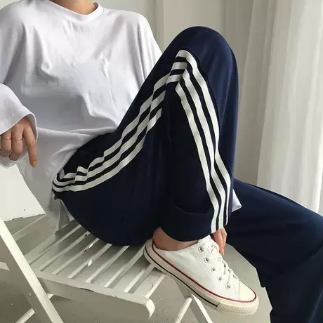 大码春夏薄款直筒裤女胖mm宽松200斤显瘦学生百搭休闲运动校服裤图片