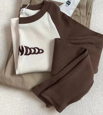 设计感小众拼色长袖T恤女春秋内搭短款打底衫高腰露脐紧身上衣服商品大图