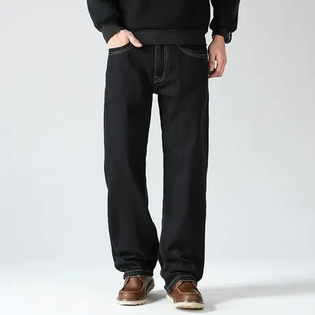 无弹大码牛仔裤男士宽松大直筒耐磨加肥加大码春夏款肥佬高腰深裆图片