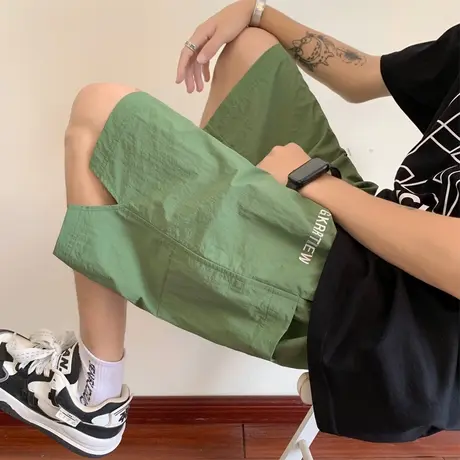 速干休闲短裤男2023夏季新款潮牌多巴胺穿搭冰丝运动宽松五分裤子商品大图